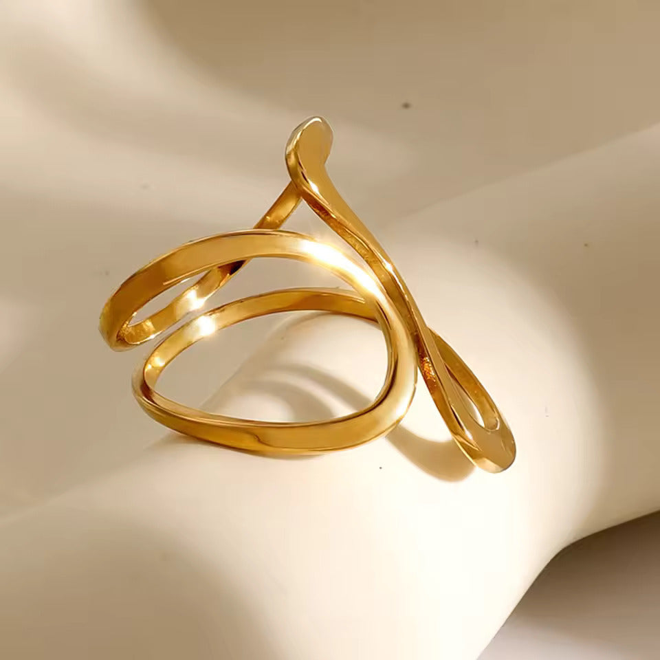 18K PVD Gold Stainless Steel Adjustable Rings For Women Water Resistant Jewelry 
