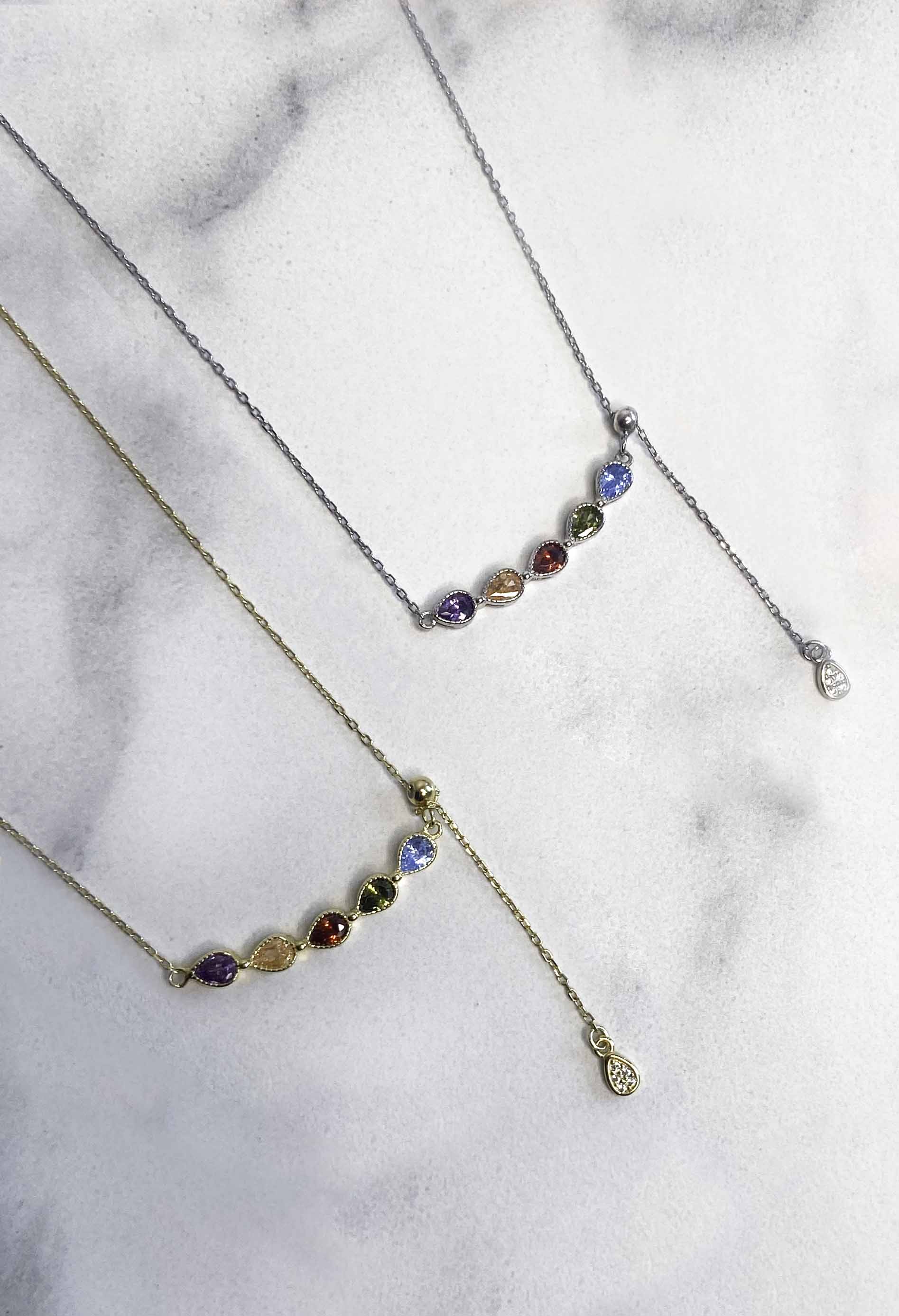 925 sterling silver rainbow water drop zircon pendant necklaces.