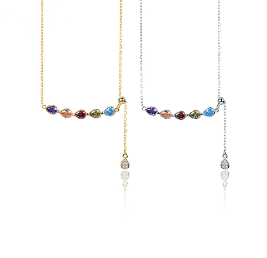 925 sterling silver rainbow water drop zircon pendant necklace