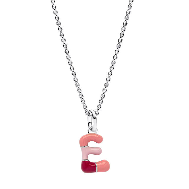 925 Sterling Silver E Letter Charm with Chain Pendant Necklace