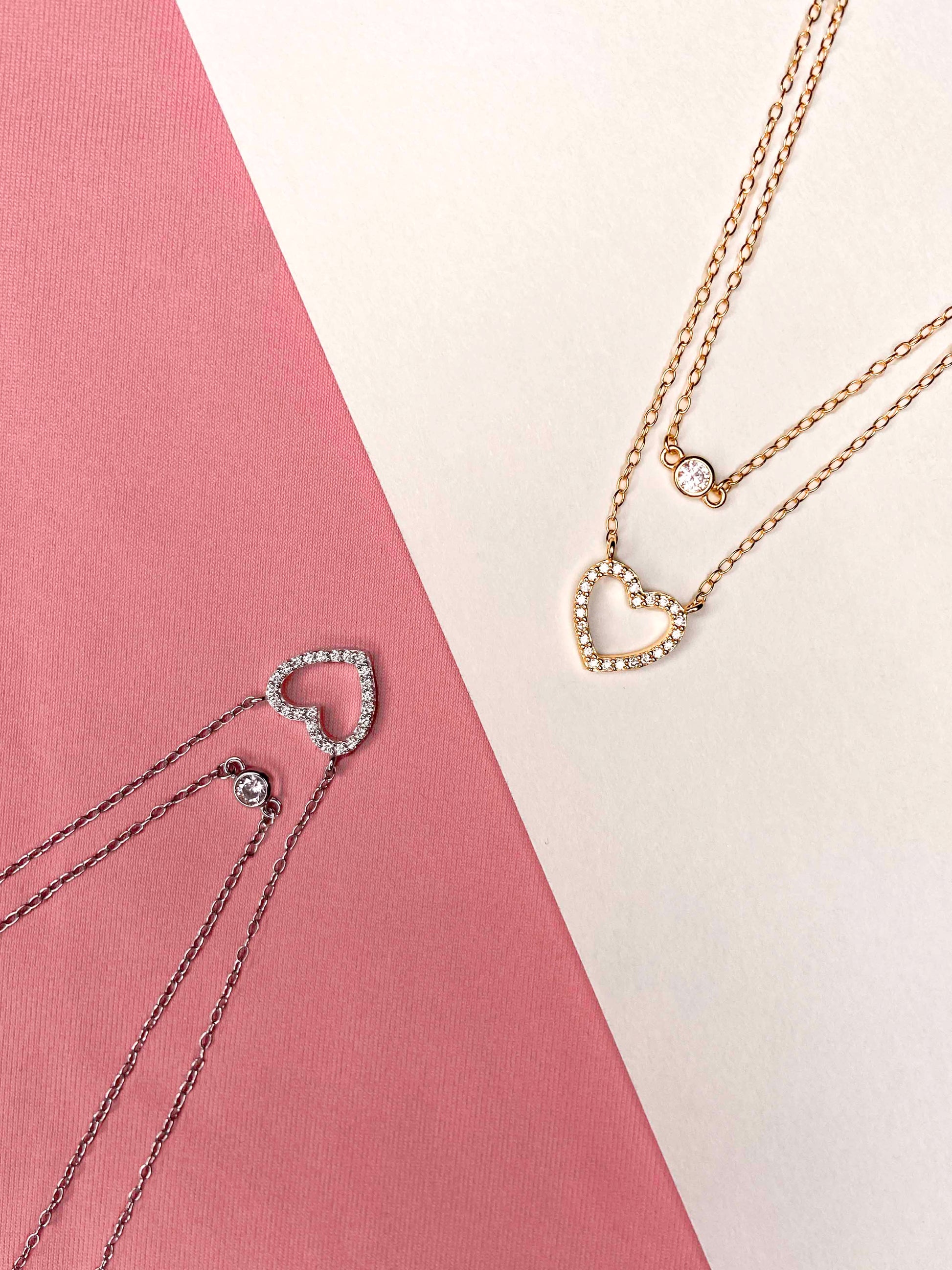 925 sterling silver and gold-plated sterling silver double-layer necklace delicate clavicle chain zircon necklace.