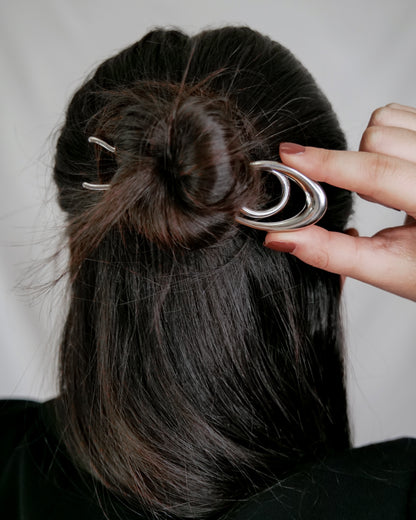 Sleek geometric hairpin styled in minimalist look, contemporary jewelry accessory