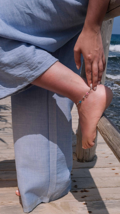 Silver anklet with heart charms and zirconia accents, a silver ankle bracelet and perfect addition to anklets for women.