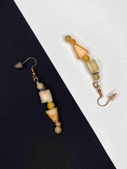 Handcrafted beaded citrine dangle drop earrings. 