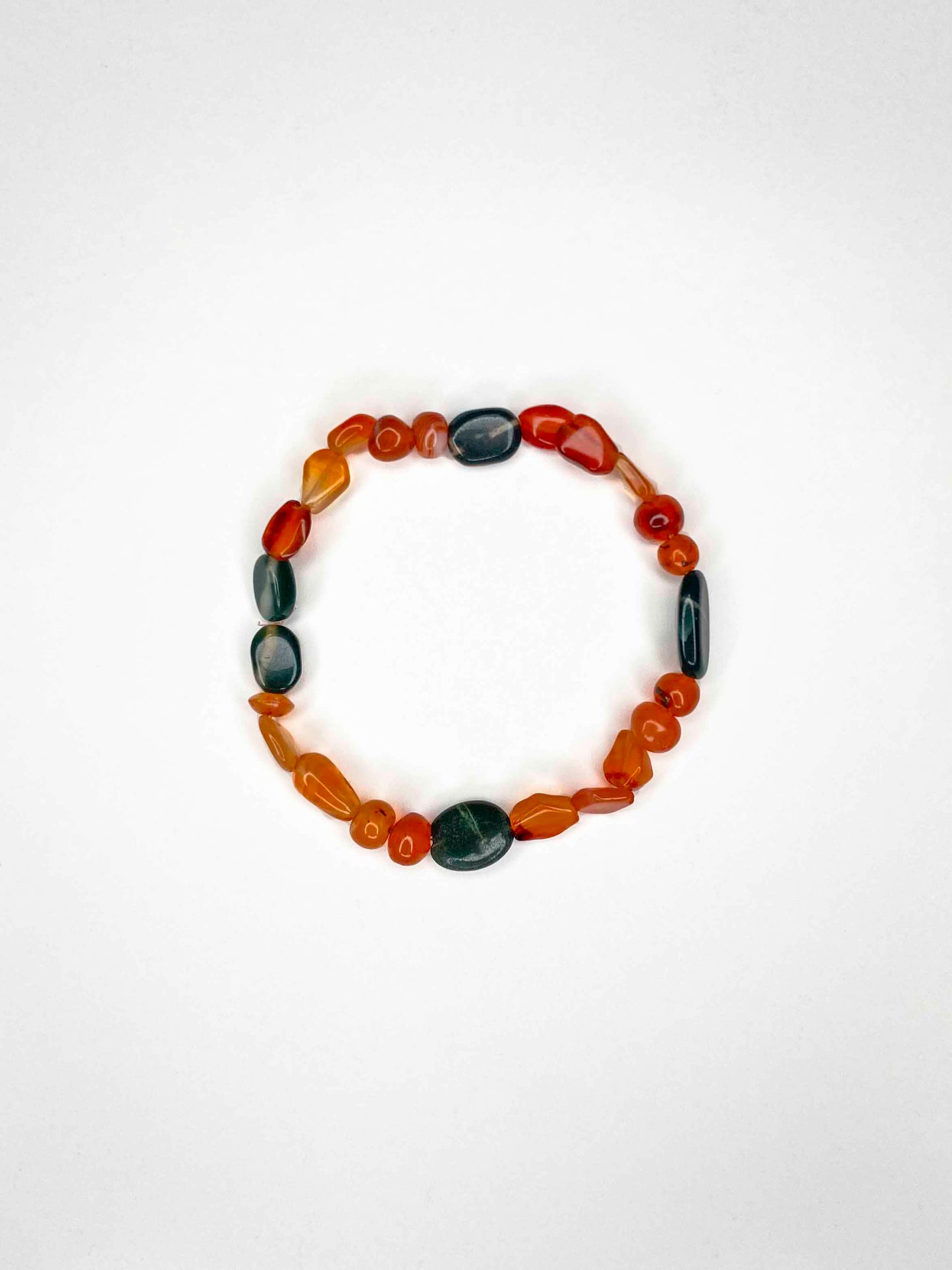 Handcrafted bracelet made using carnelian beads. 