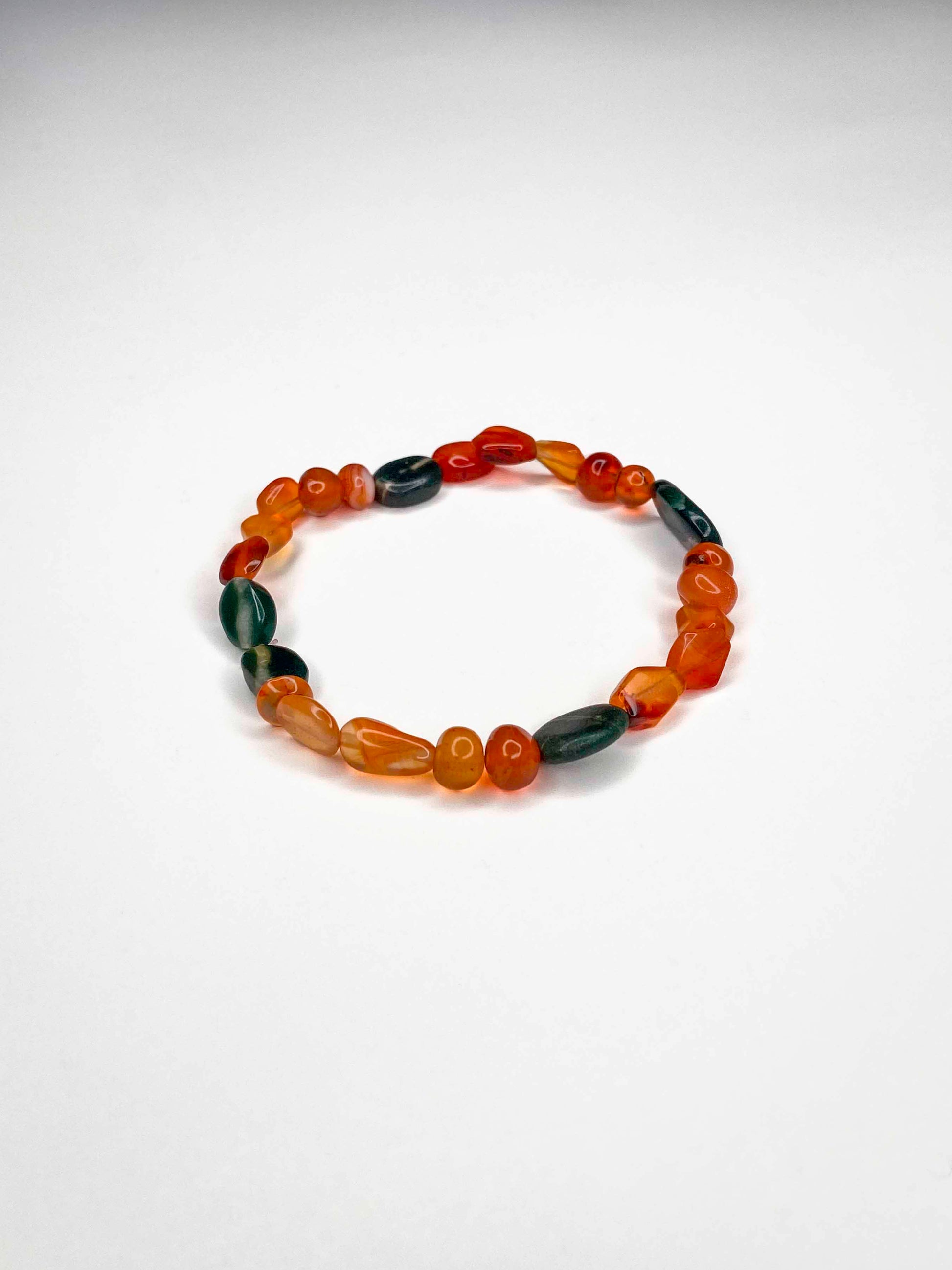 Handcrafted bracelet made using carnelian beads. 