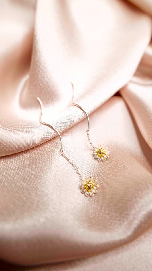 925 sterling silver daisy flower chain earrings