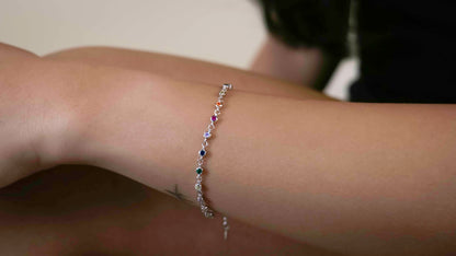 925 sterling silver zirconia charm chain bracelet.