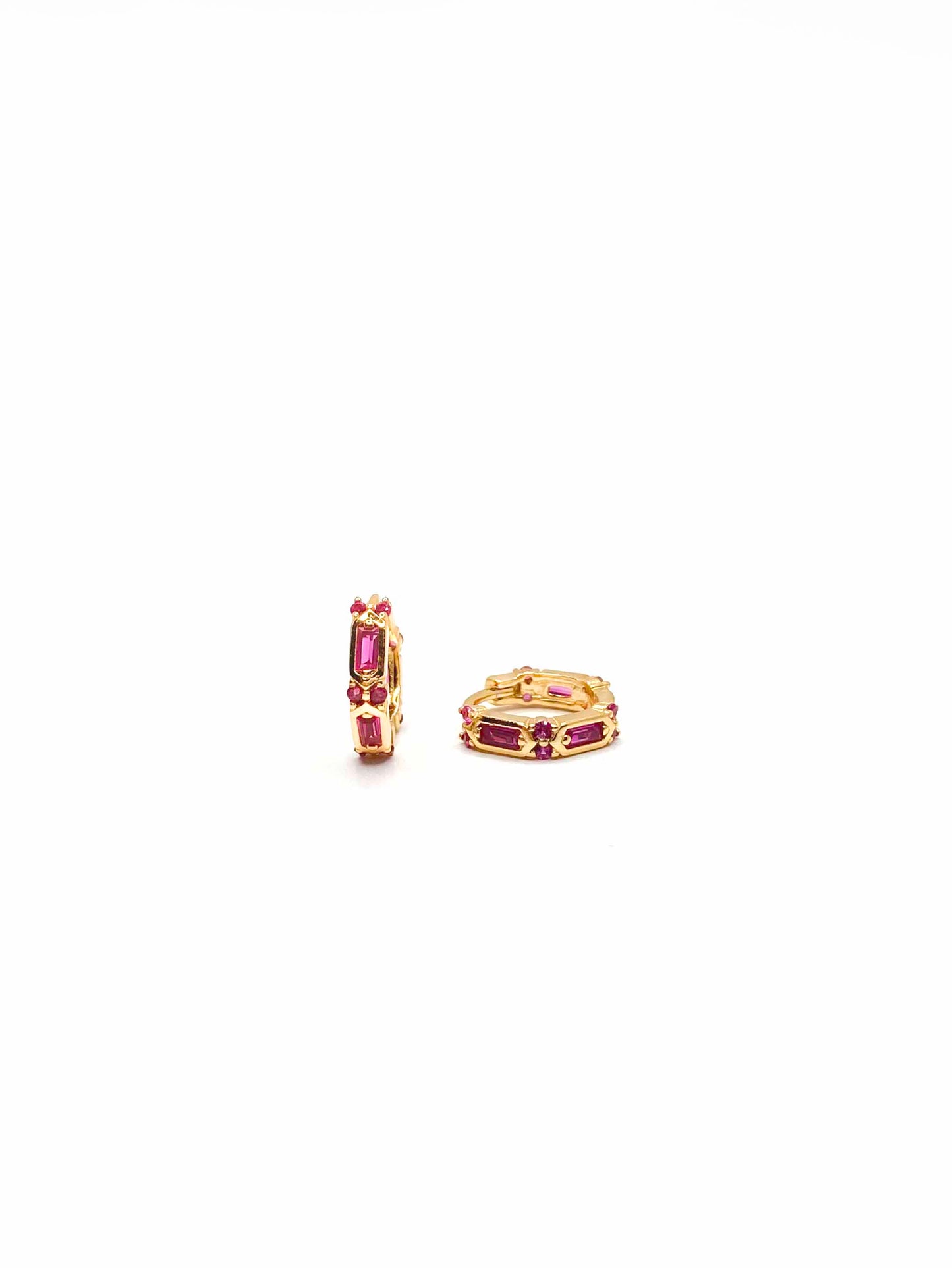 925 sterling silver 18k gold-plated pink zircon hoop earrings.