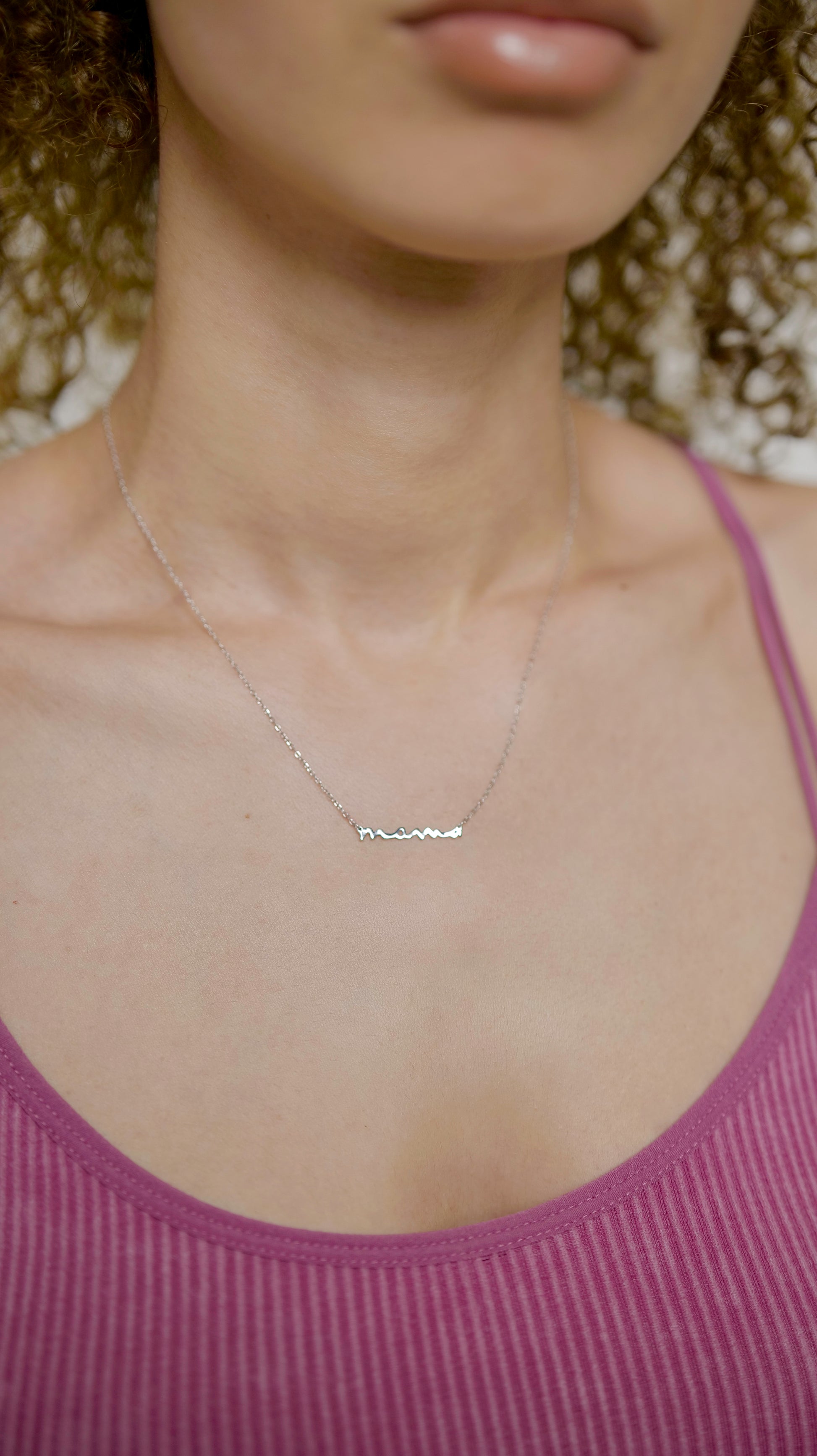 925 Sterling Silver Letter Mama Pendant Necklace.