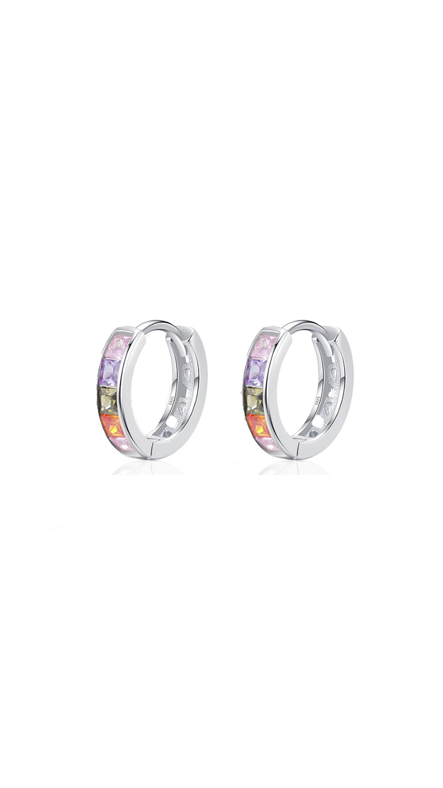 925 Sterling Silver Trendy Colorful Zirconia Ear Buckles Hoop Earrings
