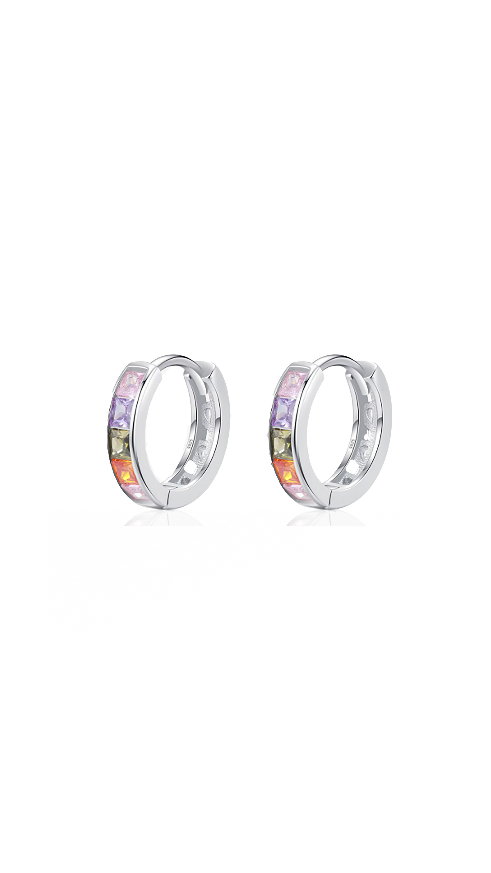 925 Sterling Silver Trendy Colorful Zirconia Ear Buckles Hoop Earrings
