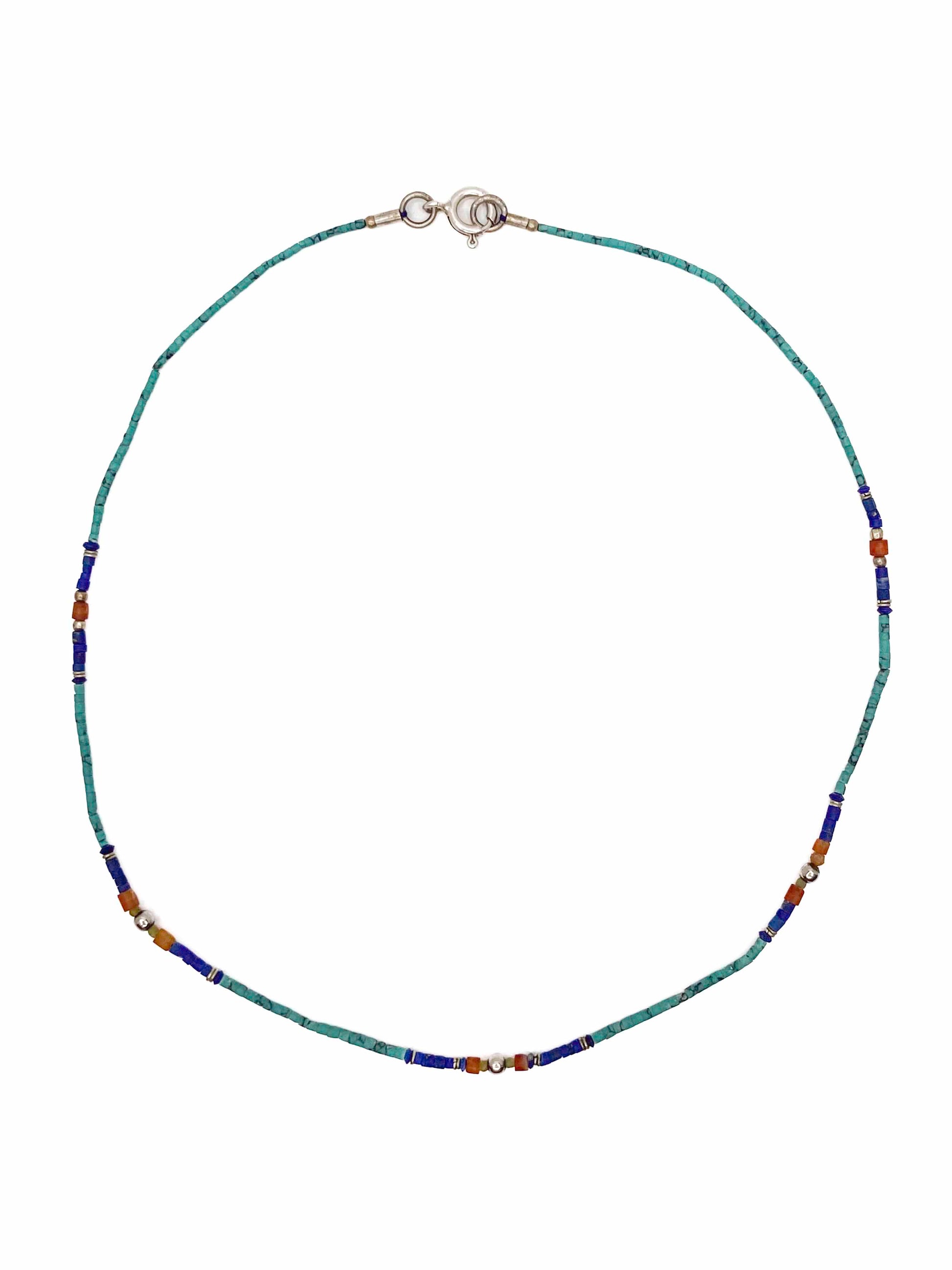 Handcrafted vintage necklaces that feature carnelian, turquoise, and lapis lazuli stones with 925 sterling silver balls and clasp.