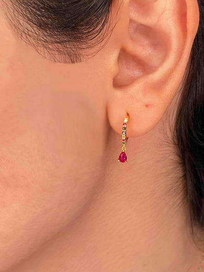 925 gold-plated sterling silver huggie hoop earrings with multicolored zirconia stones. 