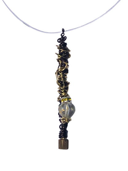 handcrafted brown and golden wire wrapped golden nail with a clear glass bead