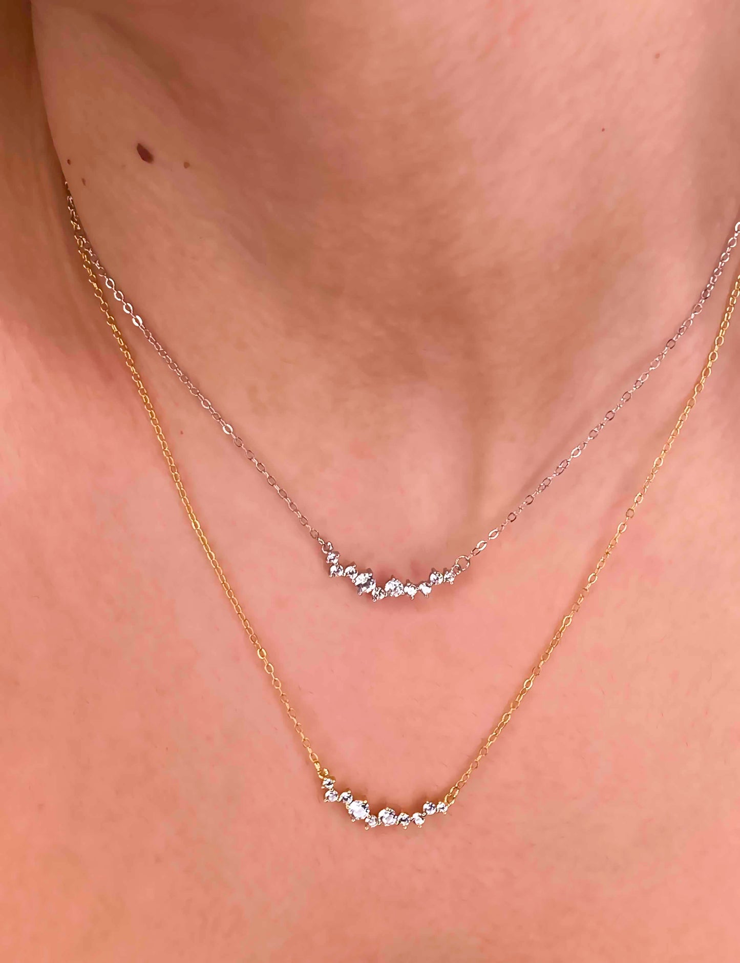 Handcrafted 925 sterling silver and gold plated pave zircon pendant necklaces.