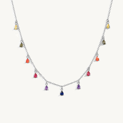 925 sterling silver chain necklace with multicolored zirconia stones.