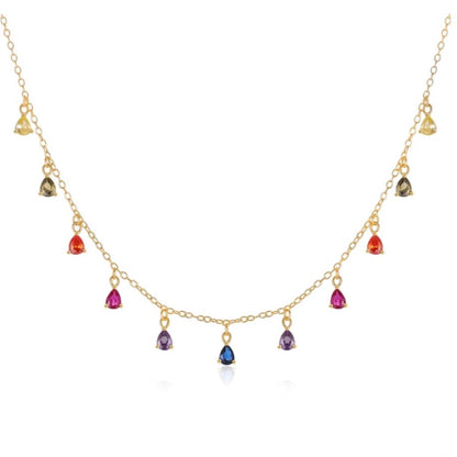 925 gold-plated sterling silver chain necklace with multicolored zirconia stones. 