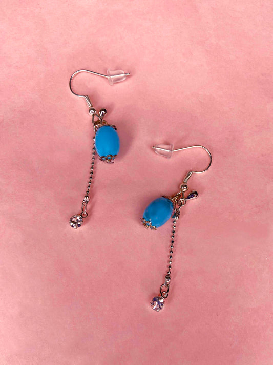 Handmade pair of turquoise stone and sterling silver dangle drop earrings. 